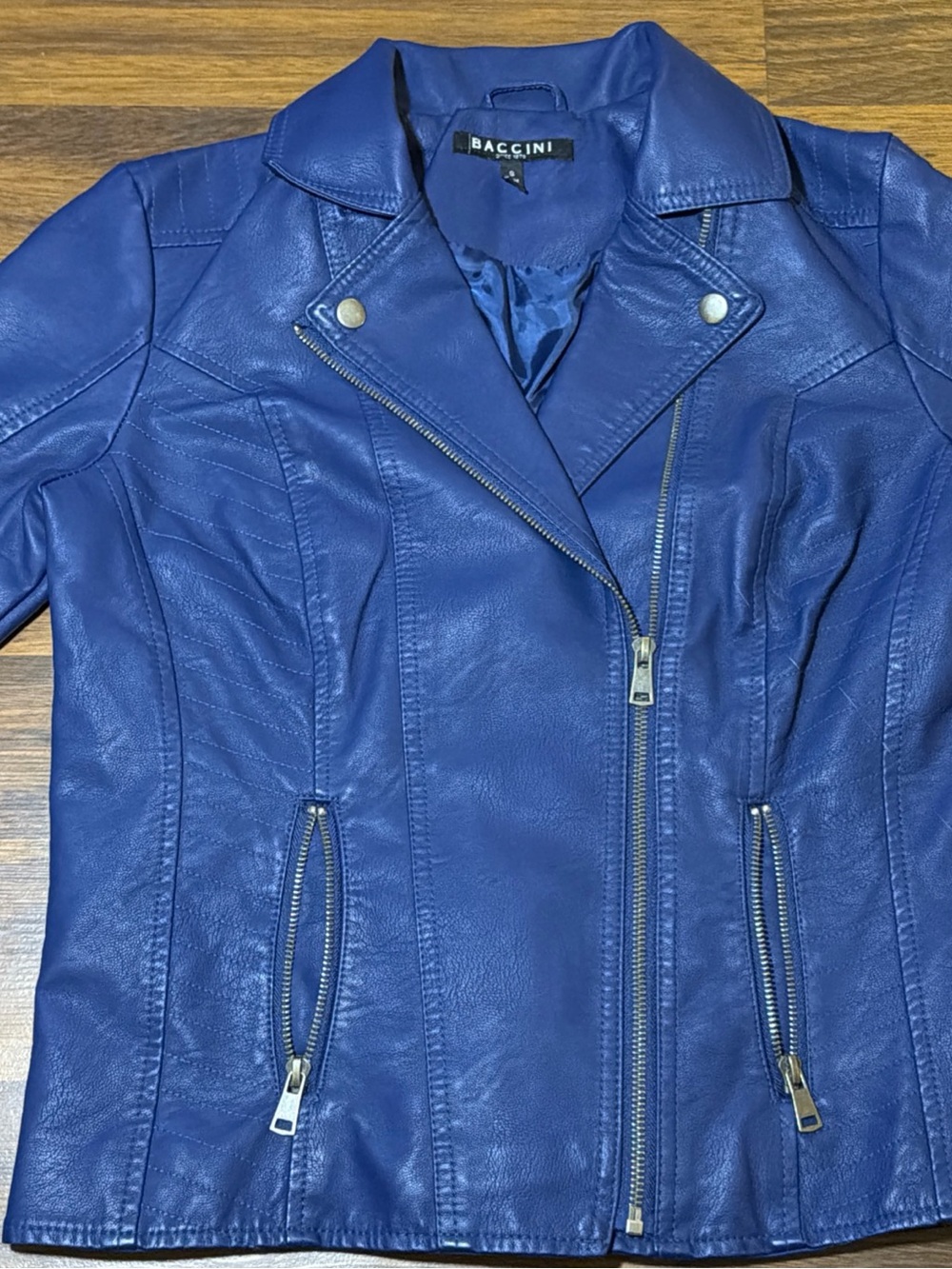 Baccini Cobalt Blue Faux Leather Moto Jacket